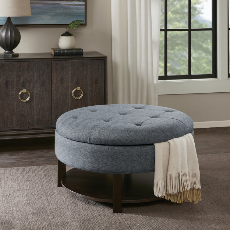 Madison Park Miller Round Storage Ottoman Cream Brown